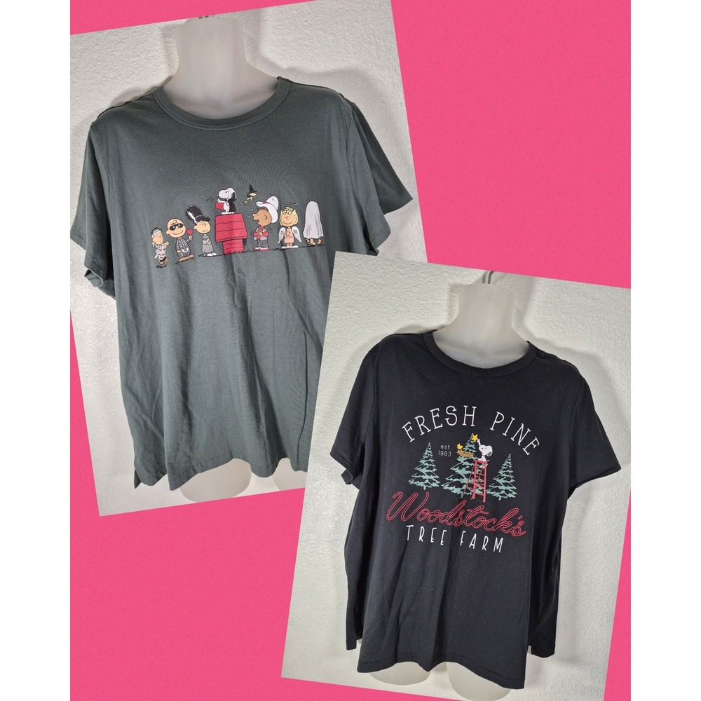 Peanuts Snoopy Halloween & Christmas Graphic T-Shirt Bundle Sz 2XL Green Black